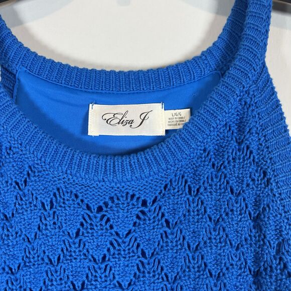 Eliza J Cobalt Blue Crochet Midi Dress Size L NWT $148 spring summer trendy - Picture 2 of 6